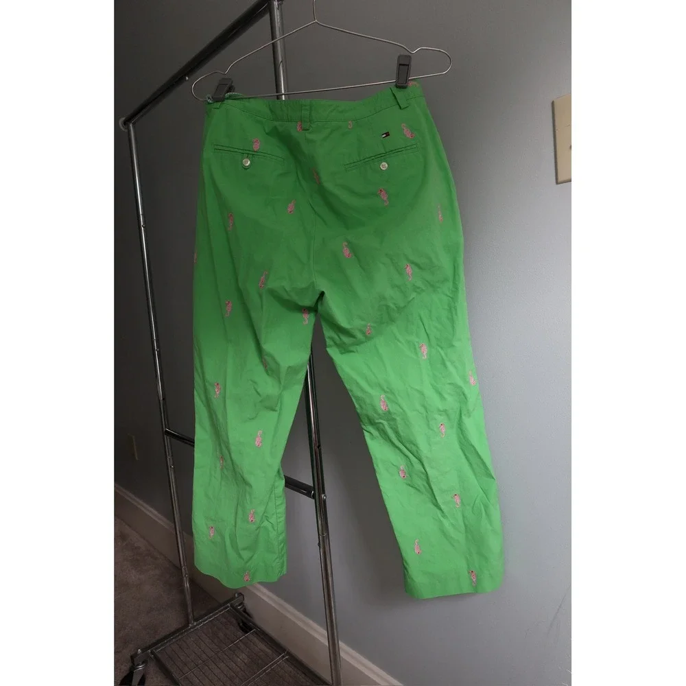 Tommy Hilfiger Unique Women's 8 Green Pink Seahorse Embroidered Capri Crop Golf - Picture 3 of 8